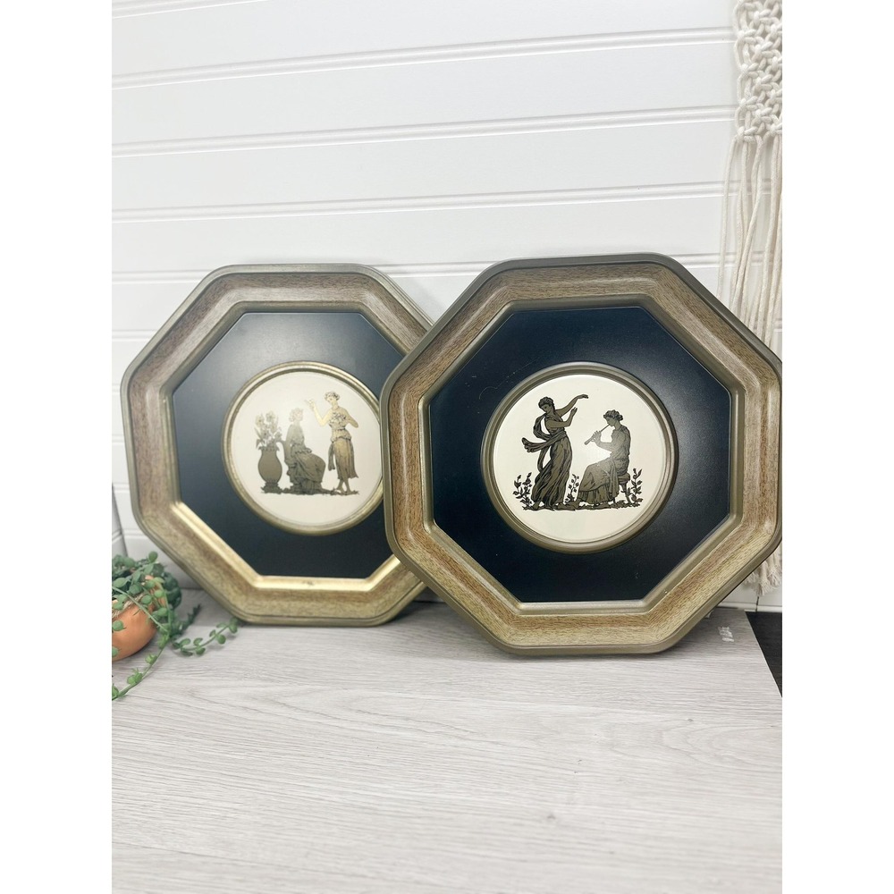 Vintage Pressed Tin Greek Wall Hanging Set - Brass Finish